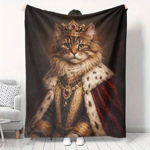 Regal Cat King Throw Blanket - Brown & Red